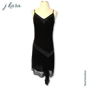 J KARA Black Drop Waist Hand Beaded Party Dress